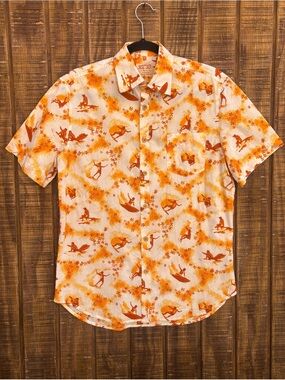Lost At Sea White And Orange Surfer Hawaiian Button Up Shirt